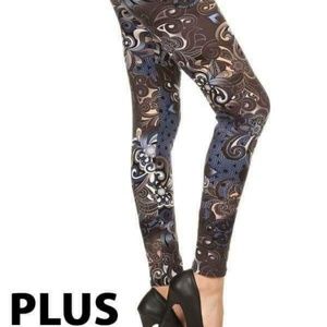 Plus Silver & Blue Abstract Print Leggings